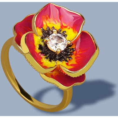 Bague pour femme en émail de haute qualité avec fleur - Bijou Cadeau pour Mariage, Fiançailles, Voyage, Soirée Cocktail No. 9 yellow
