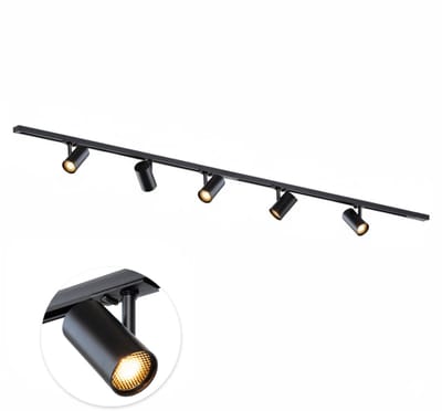 Qub Viror Railverlichting - Zwart - 200 cm - I-Vorm - 5x GU10 Spots - Dimbaar - Complete Set