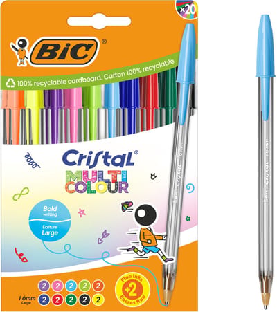 BIC Cristal Multicolour Balpennen Brede Punt (1.6 mm) - Verschillende Kleuren - Pak van 20 Stuks