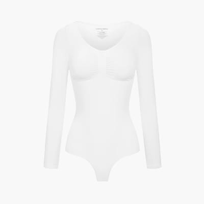 cfab - Bodysuit met corrigerende werking, lange mouwen en koord - Wit - XS