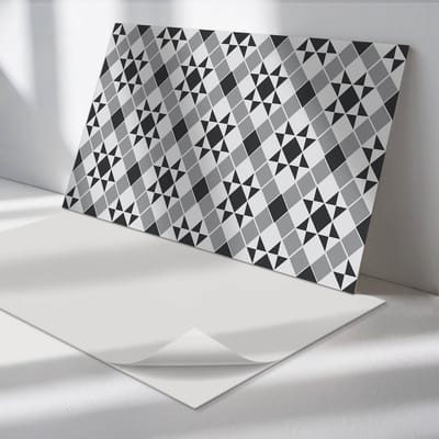 Wallfluent Vinyl Wandpaneel - Geometrisch patroon met sterren Zelfklevend Muurpaneel - 100 cm x 50 cm - Grijs Vinyl Wandpaneel - 1 stuk - Rechthoekig Wandbekleding Vinyl - Patroon Wandpaneel - Vinyl Wandbekleding - Wandpaneel Keuken en Badkamer