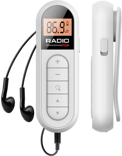 SWGOTA FM Radio - Mini - Rechargeable - With Back Clip - Portable - Radio - Ideal for Seniors and Conferences - Compact - Clear Reception - Long Battery Life - Includes Headphones -