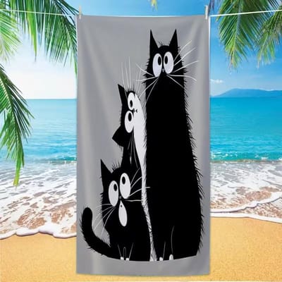 Serviette de plage motif chat dessin animé mignon Impression minimaliste de chaton animal Absorbante Séchage rapide Serviette douce pour plage piscine vacances W40*H60(CM)
