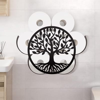 Metalen toiletpapierhouder in de vorm van een Tree of Life, rustieke wandgemonteerde organizer voor extra toiletrollen, decoratief en praktisch voor boerderijstijl interieur