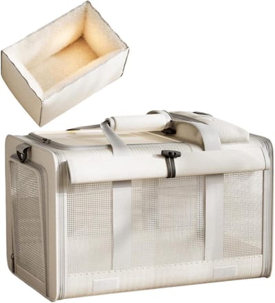 Dierenvervoertas Kat - Reismand Huisdier - Korte Uitstapjes - Ventilatie Systeem - 47x29x47 cm - Crèmekleurig