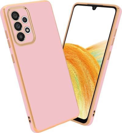 Cadorabo Hoesje geschikt voor Samsung Galaxy A33 5G in Glossy Roze - Goud - Beschermhoes Case Cover van flexibel TPU-silicone en met camerabescherming