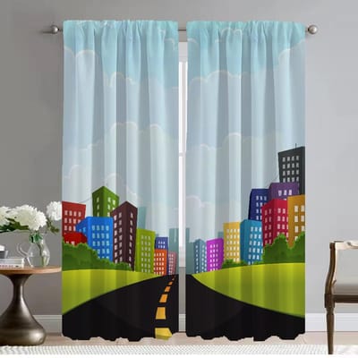 Stadsstraat Cartoon Keukengordijnen 2 Stuks Home Interieurgordijnen voor Woonkamer Shades Halloween Decoratie Tule voor Slaapkamer W50xH70cmx2pcs-CL gray