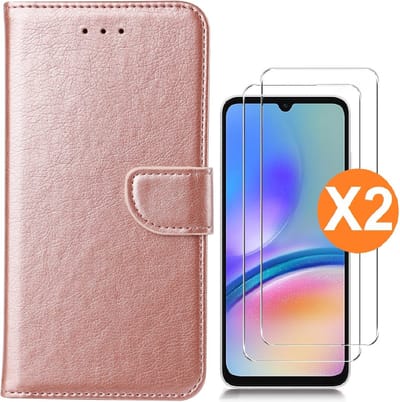 Hoesje geschikt voor Samsung Galaxy A05s bookcase Rose Goud - Met screenprotector tempered glass Galaxy A05s - 2x