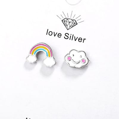 925 Sterling Zilver Mode Schattige Regenboog Wol Asymmetrische Oorbellen Schattige Druppel Glazuur Oor Sieraden Voor Vrouwen Meisjes S-E956 white