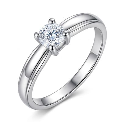 Wit zilverkleurige ring dames maat 6 met steen ronde transparante steen 4 klauwzetting minimalistische ring smalle band klassieke ring met steen