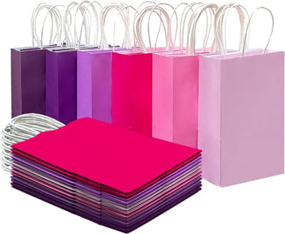 30 stuks medium geschenkzakjes 21 x 11 x 27 cm met handgrepen - 6 verschillende roze gekleurde zakken voor meervoudig gebruik (middelgroot)