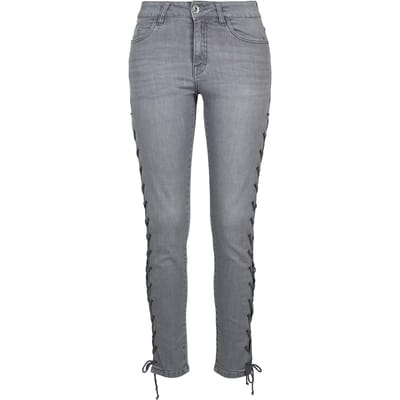 Urban Classics - Denim Lace Up Skinny jeans - Taille, 27 inch - Grijs