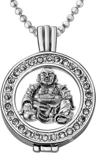 Quiges - Munthouder met Ketting en Munt 25mm Boeddha - Zilverkleurig met Zirkonia - EPRHZ445