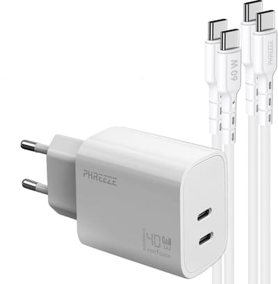 Phreeze GaN charger 40 W - Power Delivery oplader met 2 usb C kabels - 1 meter - Voor snelladen smartphone en laptop