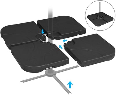 MakkelijkMooi Vulbare Gewichtsplaten voor Parasolkruisvoet - Parasolvoet - Vulbaar met Water of Zand - 60L/80KG - 4 Platen 50x50x8