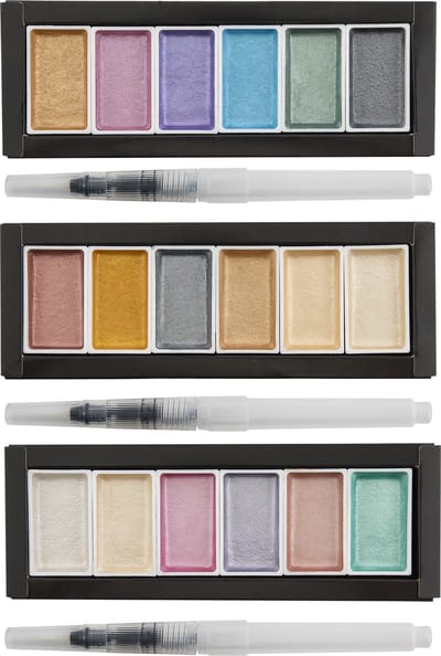 Aquarelverf Metallic - 18 Kleuren - Inclusief 3 Waterbrush - Perfect voor Kalligrafie, Brush Lettering, Illustraties - metallic aquarelverf