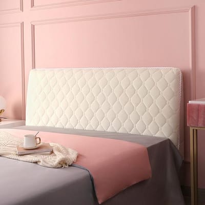 Geruite Gewatteerde Hoofdeindhoes Verdikken Zachte Pluche Hoofdeindhoezen All-Inclusive Velours Bedhoofdeindhoes Wasbaar Voor Thuis Hotel W100 x H70cm crème
