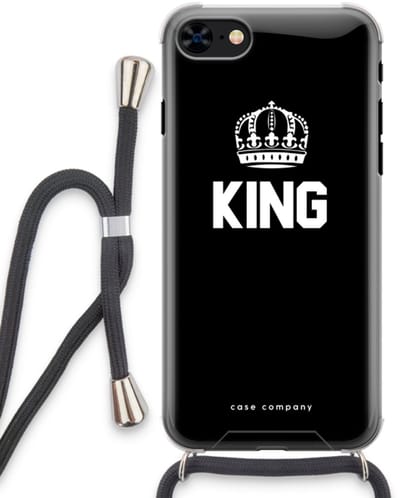 Case Company® - Hoesje met koord geschikt voor iPhone 8 hoesje met Koord - King zwart - Telefoonhoesje met Zwart Koord - Bescherming aan alle Kanten en Over de Schermrand