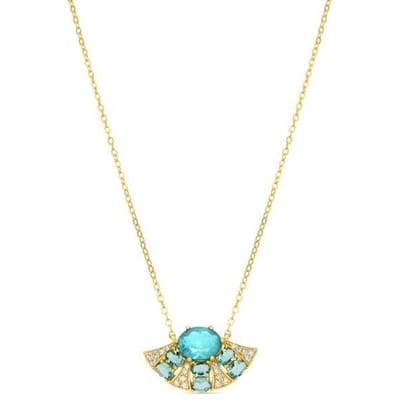 Luxenter Ketting van 925 sterling zilver en groene Paraiba hydrothermale kwarts met 18-karaats geelgoud afwerking - Kioly
