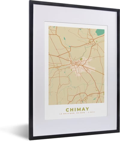Fotolijst incl. Poster - Kaart - België - Chimay - Plattegrond - Stadskaart - 30x40 cm - Posterlijst