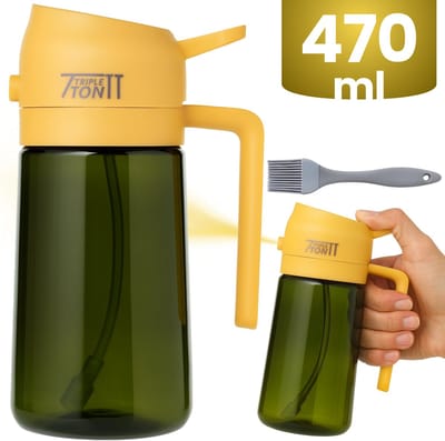 Olijfolie Sprayer - 470 ML - Glas - Olijfolie Fles Verstuiver voor Keuken - Oliespray - Oliefles - Olie Pomp Bakspray - Cooking Spray - Geel