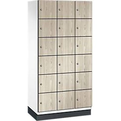 C+P Cambio lockerkast, 3 vakken, 18 vakken, met plint, B 900 x D 525 x H 1980 mm, verkeerswit / essenhout decor