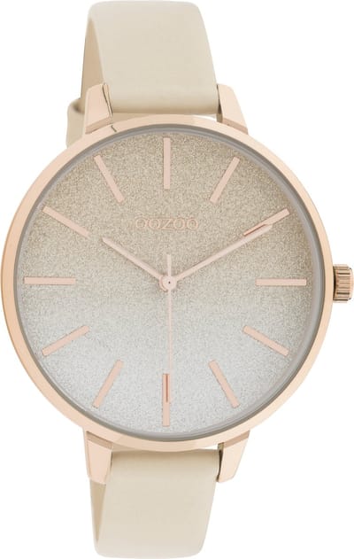 OOZOO Timpieces - rosé goudkleurige horloge met licht taupe leren band - C11030