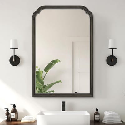 Houten Badkamerspiegel - Wandspiegel Decoratief - Ophangen Woonkamer - Rustiek Houten Frame - 61 x 91 cm - Zwart