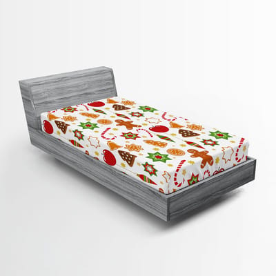 ABAKUHAUS Hoeslaken met peperkoekmannetje, kerstprint, zachte decoratieve stof met elastische band, 90 x 200 cm, meerkleurig