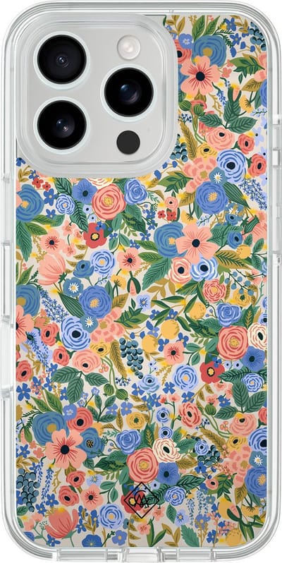 Casimoda® hoesje - Geschikt voor iPhone 16 Pro Max - Blue Gardens - 2-in-1 case - Schokbestendig - Bloemen - Verhoogde randen - Blauw, Transparant