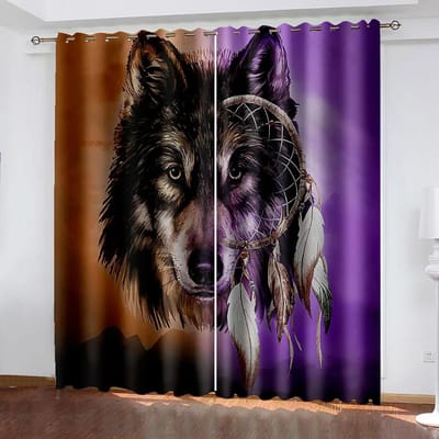 Gratis Verzending Budgetvriendelijk Op Maat Gemaakt Dier Wolf Tijger Luipaard Gordijnen Familiekamer Kinderkamer Slaapkamer Verduisterend Gordijn Nieuwe Stijl W65X60H(cm)X2Pcs&Hook