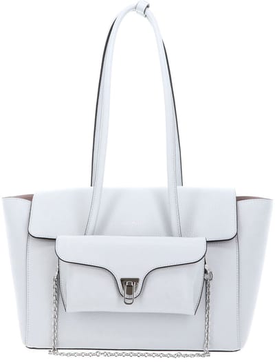 COCCINELLE Leren shopper schoudertas Double Beat Grained Leather Handbag Snow Lichtblauw