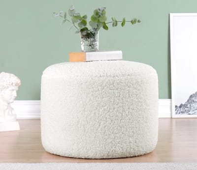 Moderne Poef - Zitje Voetenbank - Extra Zitplek - Orthopedische Spons - 39x54 cm - Wit
