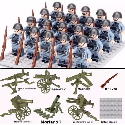 Tweede Wereldoorlog militaire bouwstenen poppen, kleine figuurtjes, speelgoed, zware wapens, model jongens, speelgoed, Kerstcadeau decoraties.
