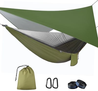 Unyqoos® Ultralichte campinghangmat met muggennet en waterdicht tentzeil voor buiten