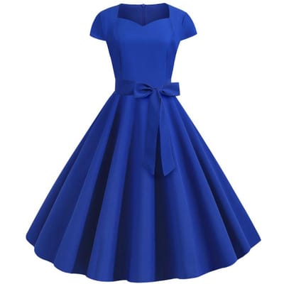 Damesjurk V-hals Met Riem Strikdecoratie A-lijn Grote Swing Strakke Hoge Taille Effen Kleur Retro Korte Mouw Prinsessenstijl Dames Midi Jurk S