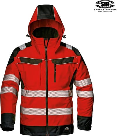 SIR SAFETY ANDROMEDA Hi Vis Reflecterend Parka Werkjas HEREN Veiligheidsjas Rood Zwart - Waterdicht - Winddicht - Afneembare Capuchon