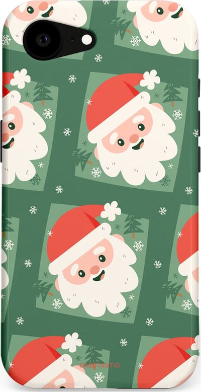 Casetastic hoesje geschikt voor Apple iPhone 16e / Apple iPhone 17e - MagSafe - Dubbellaagse bescherming - Kerstmannen in het bos - Fashion Case - Donkergroen Wit Terracotta Crème
