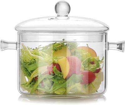 Grote 1400ml Glazen Pot met Deksel voor Koken, Hittebestendige Soeppan met Dubbele Handgreep, Ideaal voor Groenten, Soep en Noodles
