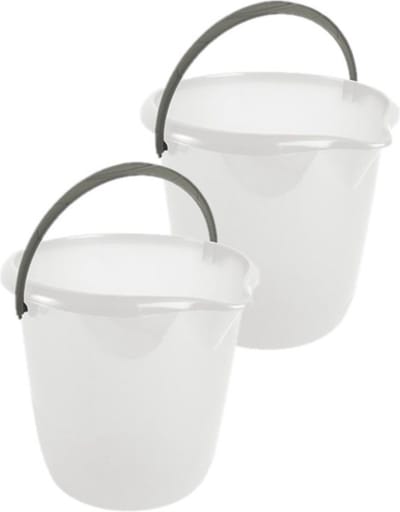 Hega Hogar Emmer - 2x stuks - wit - kunststof - met handvat - 10 liter - 28 x 26 cm