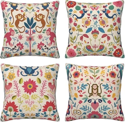 Kussenslopen van 65 x 65 cm, set van 4 stuks, zachte fluwelen kussenslopen met onzichtbare rits, voor slaapbank, thuis, terras, buitendecoratie, bloemenaap, set van 4 kussenslopen U3467