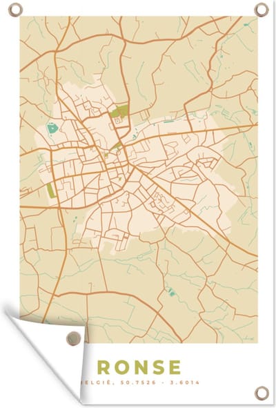 Muurdecoratie België - Plattegrond - Kaart - Ronse - Stadskaart - 120x180 cm - Tuinposter - Tuindoek