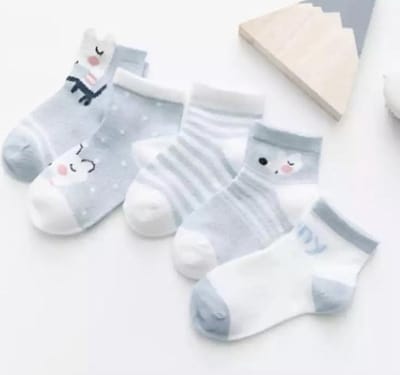 5 paar New born Baby sokken - set babysokjes - 0-6 maanden - Blauwe Babysokken - Muis - Muisje - Multipack - Dierensokken - Kraamcadeau voor Jongen of Meisje - Babyshower Cadeau - Kraammand