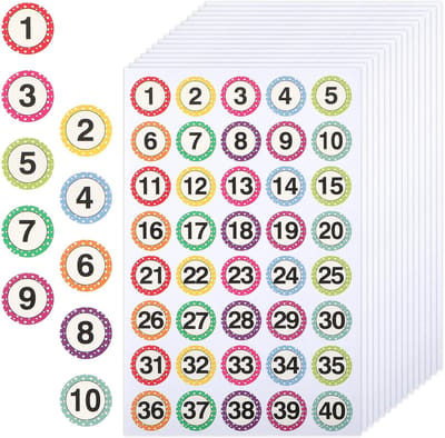 Dailygoods- Nummerstickers 15 Vellen - Cijferstickers 1-40 - Zelfklevend - Waterdicht - Veelkleurig - Hoogwaardig Papier