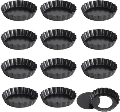 Dailygoods- Taartvorm 10x2,5 cm - Set van 12 - Gecanneleerd - Antiaanbaklaag - Duurzaam staal - Ideaal voor mini-taarten - Bakvorm