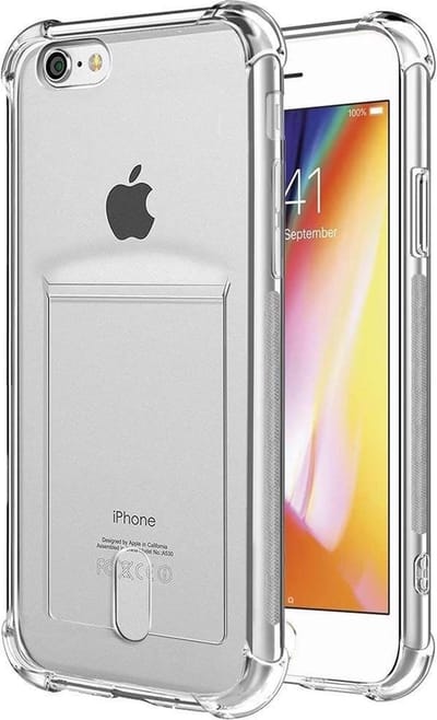 ShieldCase Hoesje geschikt voor Apple iPhone 7 / 8 / SE Shock case met pashouder - Transparant - Stijlvolle Schokbestendige Bescherming - Hoogwaardig Materiaal - Shockproof Hoesje met Pashouder