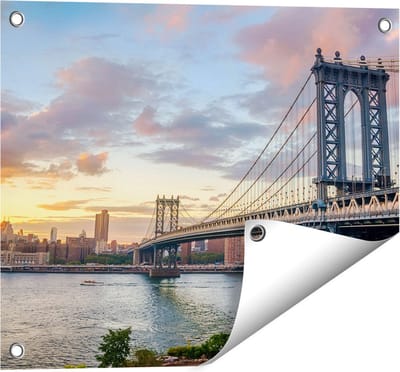 Gards Tuinposter Manhattan Bridge Brug in New York - 50x40 cm - Tuindoek - Tuindecoratie - Wanddecoratie buiten - Tuinschilderij