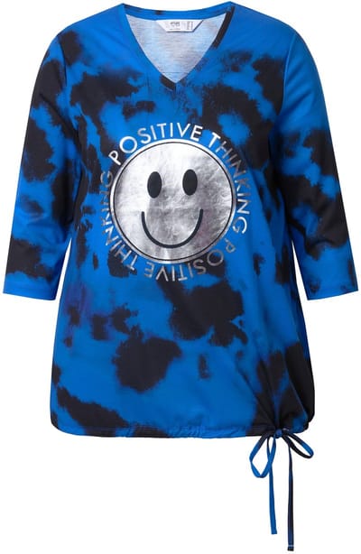 Angel of Style - Dames - T-shirt regular fit glanzende smiley - Titan blue - Maat 44