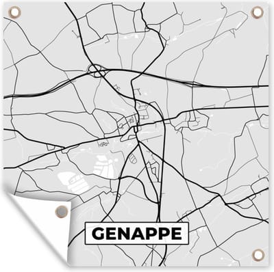 Tuin poster Stadskaart – Plattegrond – België – Zwart Wit – Genappe – Kaart - 200x200 cm - Tuindoek
