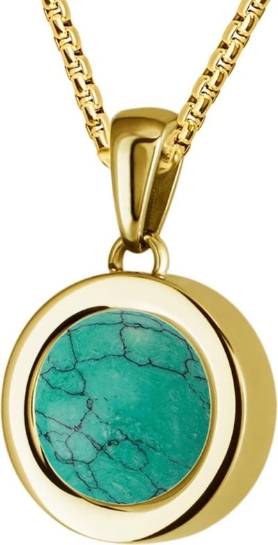 Quiges 12mm Mini Munt Hanger Verguld RVS Schroefsysteem Glans met Natuursteen Turkoois Munt en Anker Ketting 42-46cm